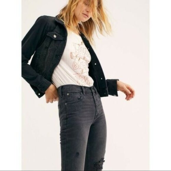 Free People Blossom Rigid Jean in Black - Picture 3 of 11
